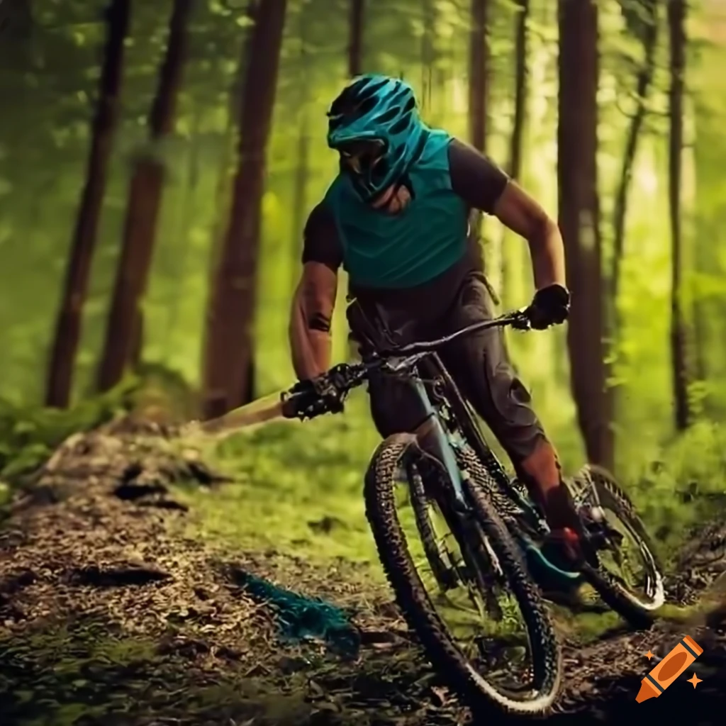 mountain biker riding through a forest