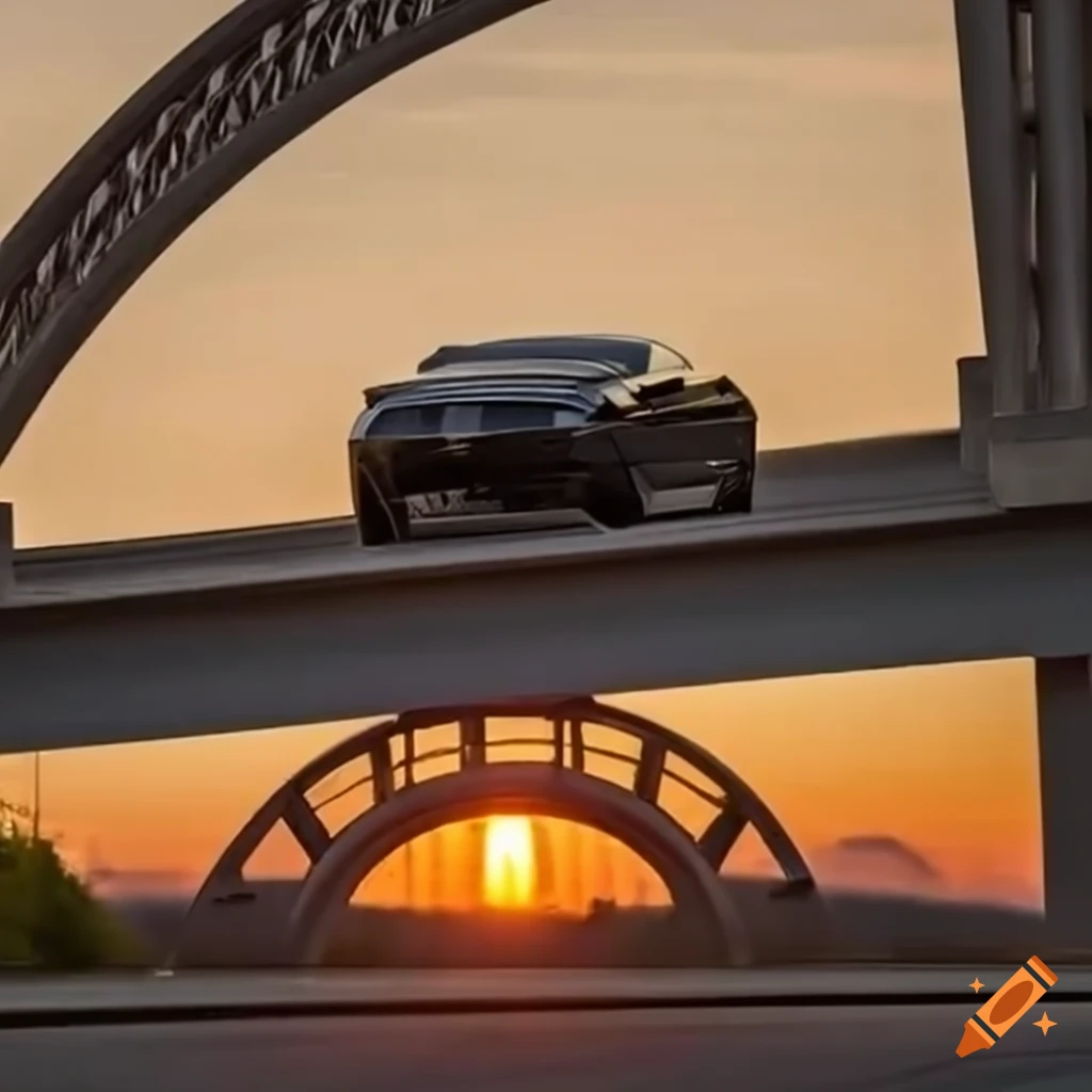 sunset drive in a Ford Mustang