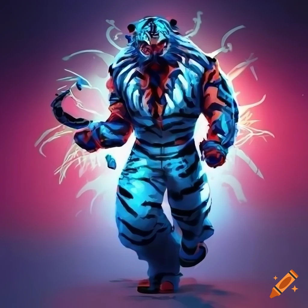 fierce dark blue tiger character for fighting game