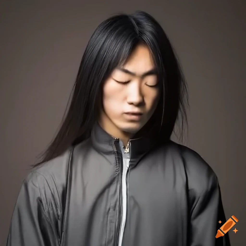 Image of a japanese delinquent man with long hair and closed eyes on
