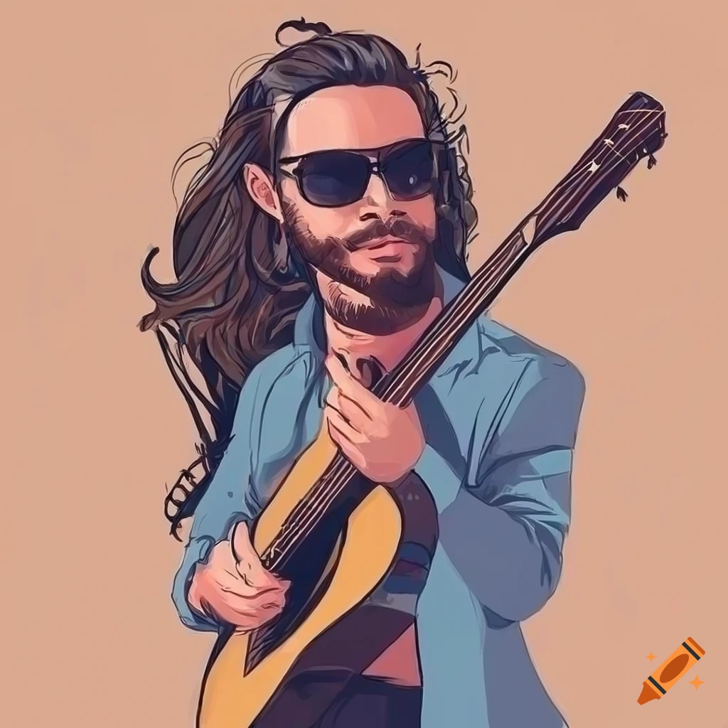Illustration of a man rocking out on an acoustic guitar