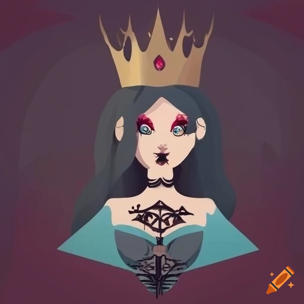 minimalistic cartoon gothic queen in side view