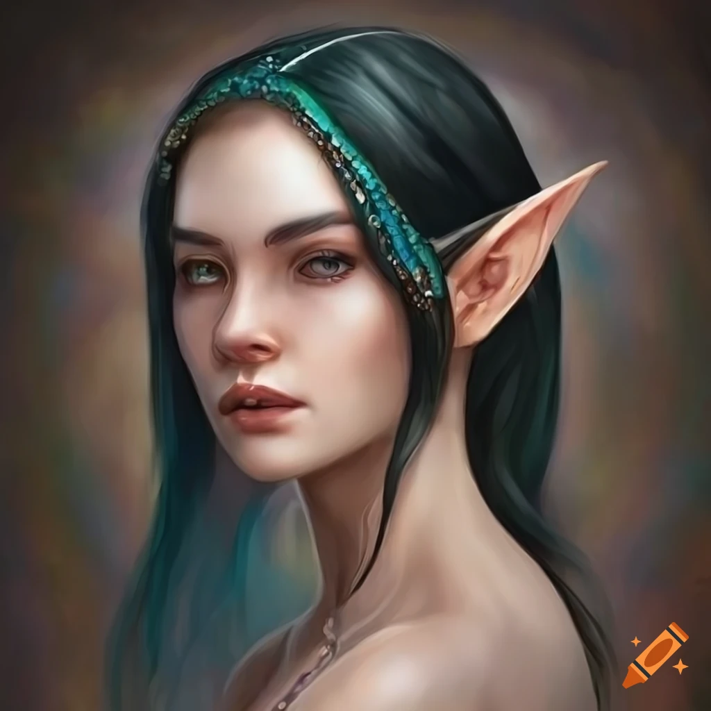 Detailed portrait of an elf maiden with black hair
