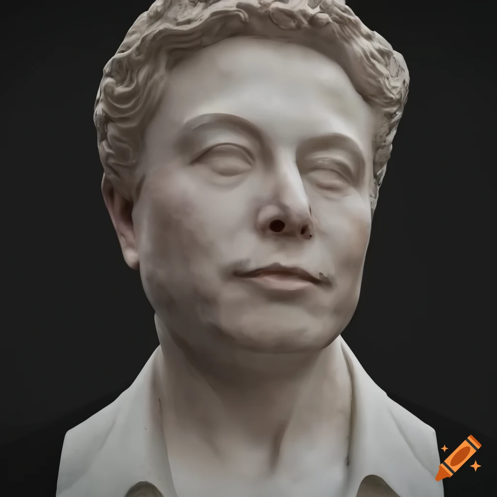 Marble sculpture of elon musk's face and neck