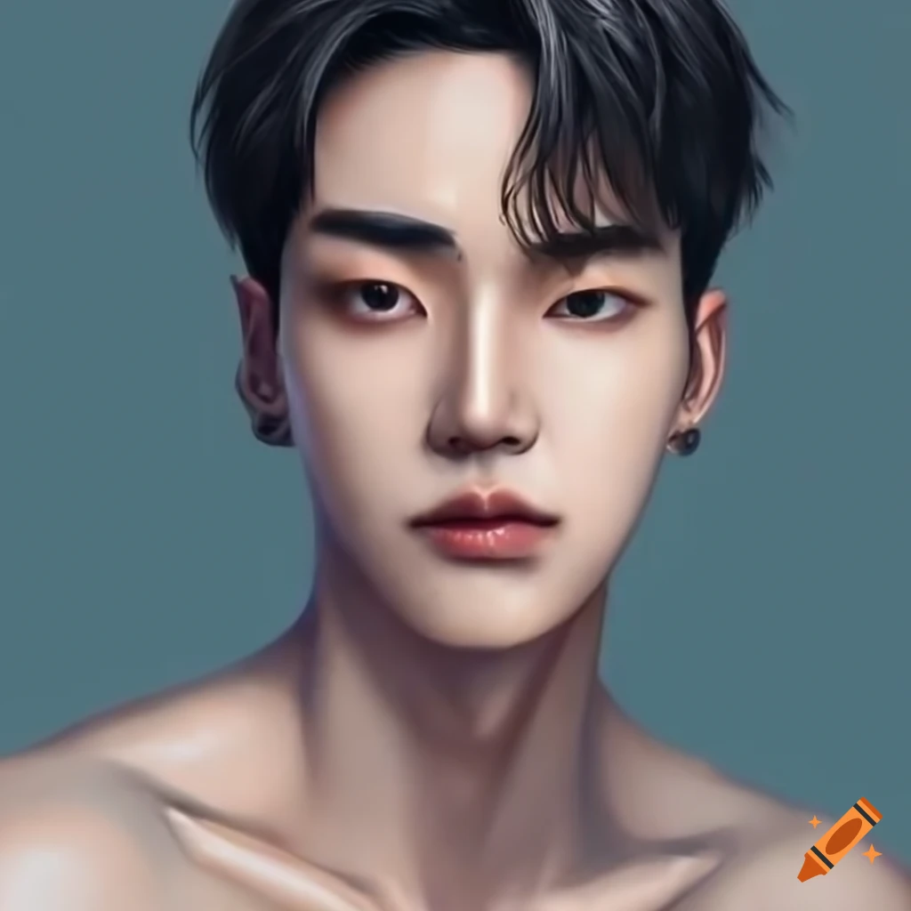 portrait of a serious Korean man with brown eyes