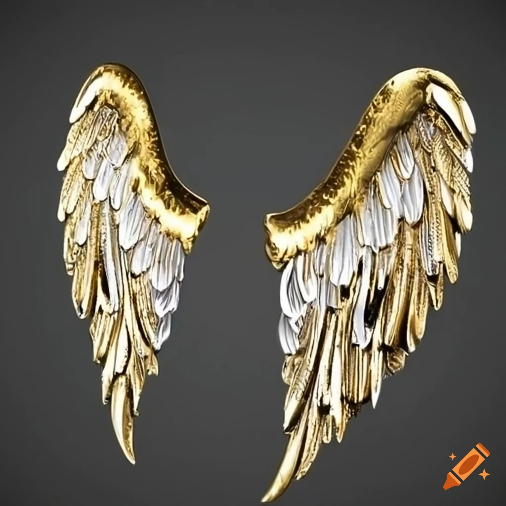 Metallic angel wings in gold, white and silver on Craiyon