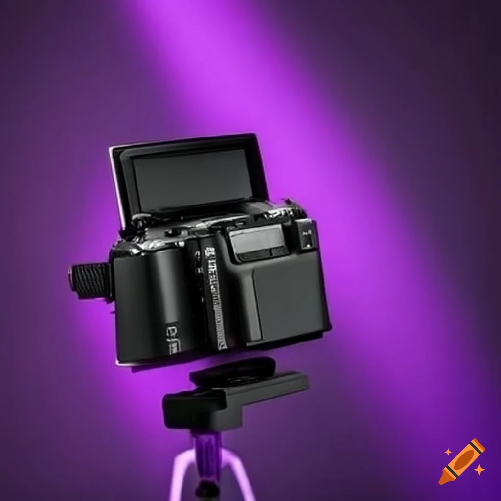 Display of black and purple camera equipment on Craiyon