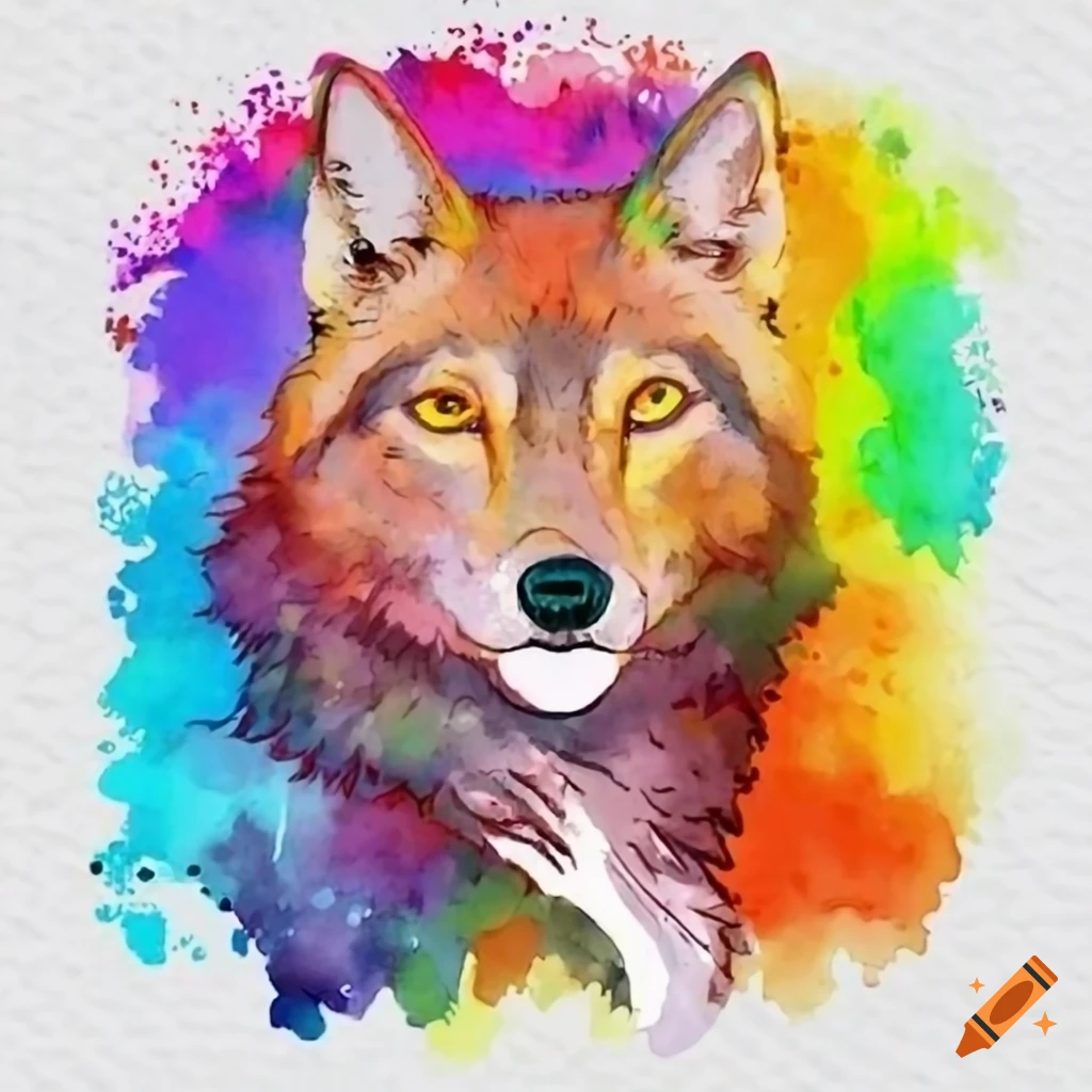 graphic illustration of an older transman with a rainbow wolf