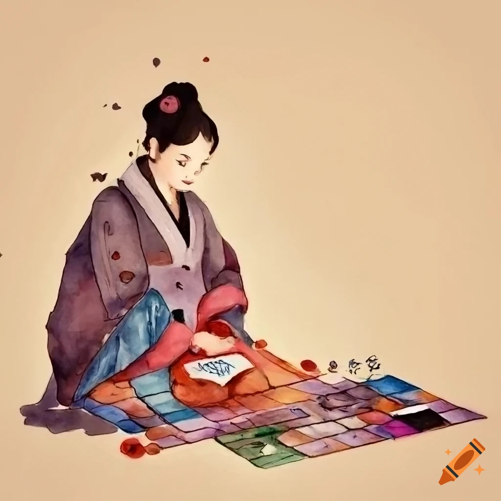 Watercolor style board game with japanese theme on Craiyon