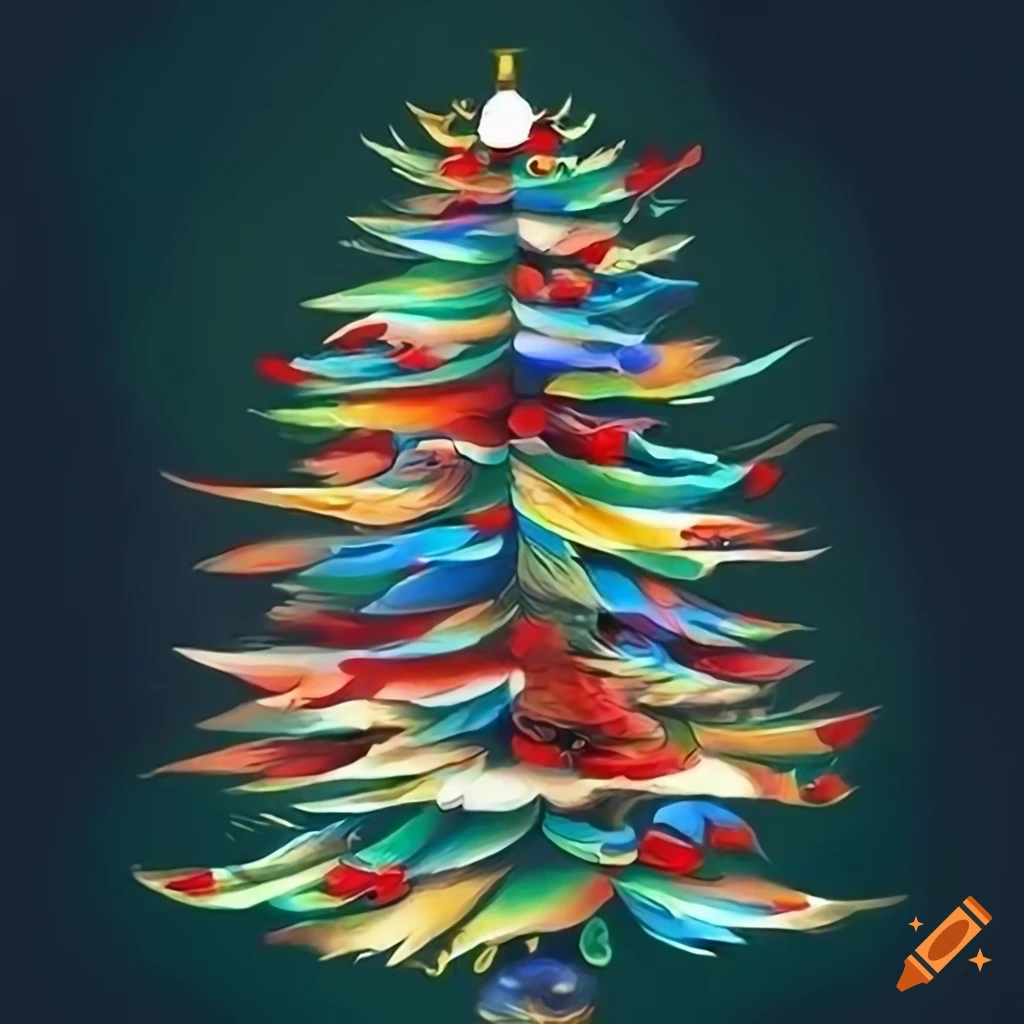 Festive christmas tree made of colorful feathers illustration