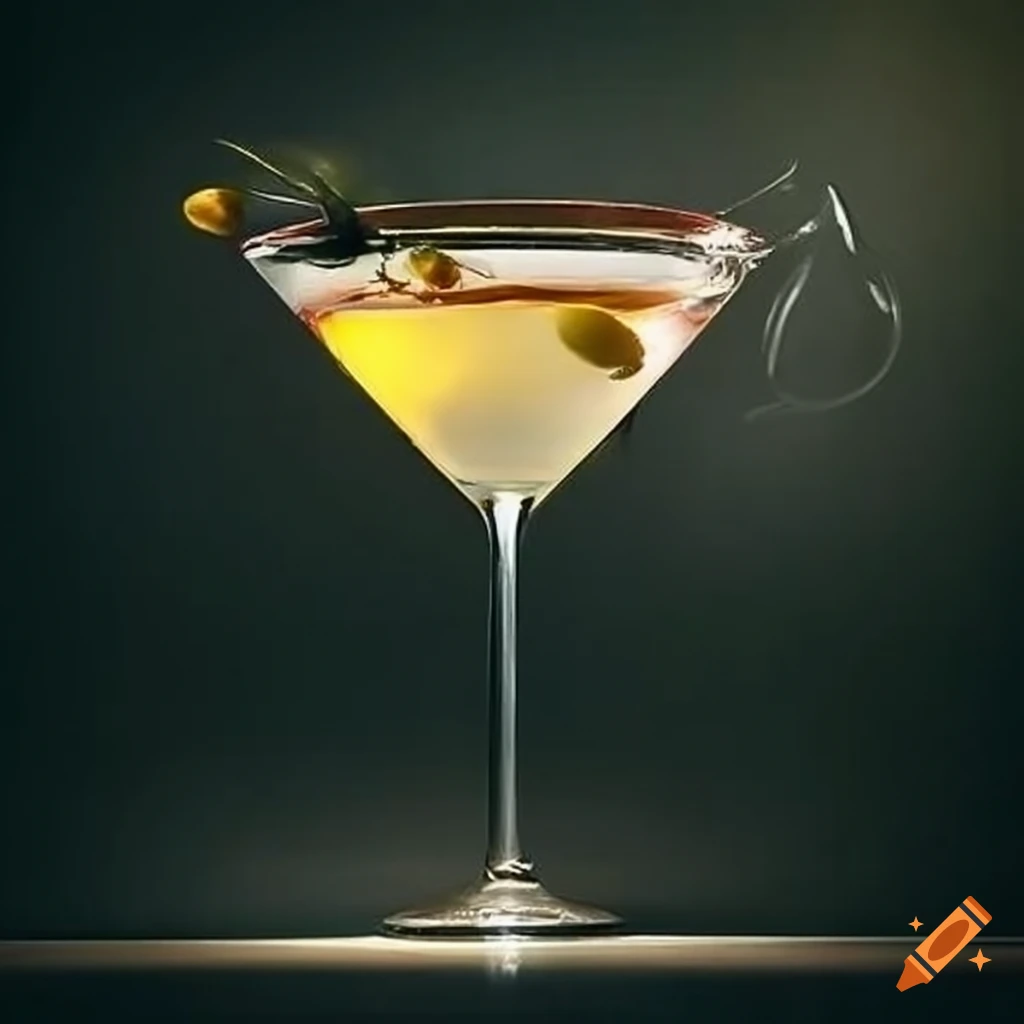 Elegant martini with olive garnish on Craiyon
