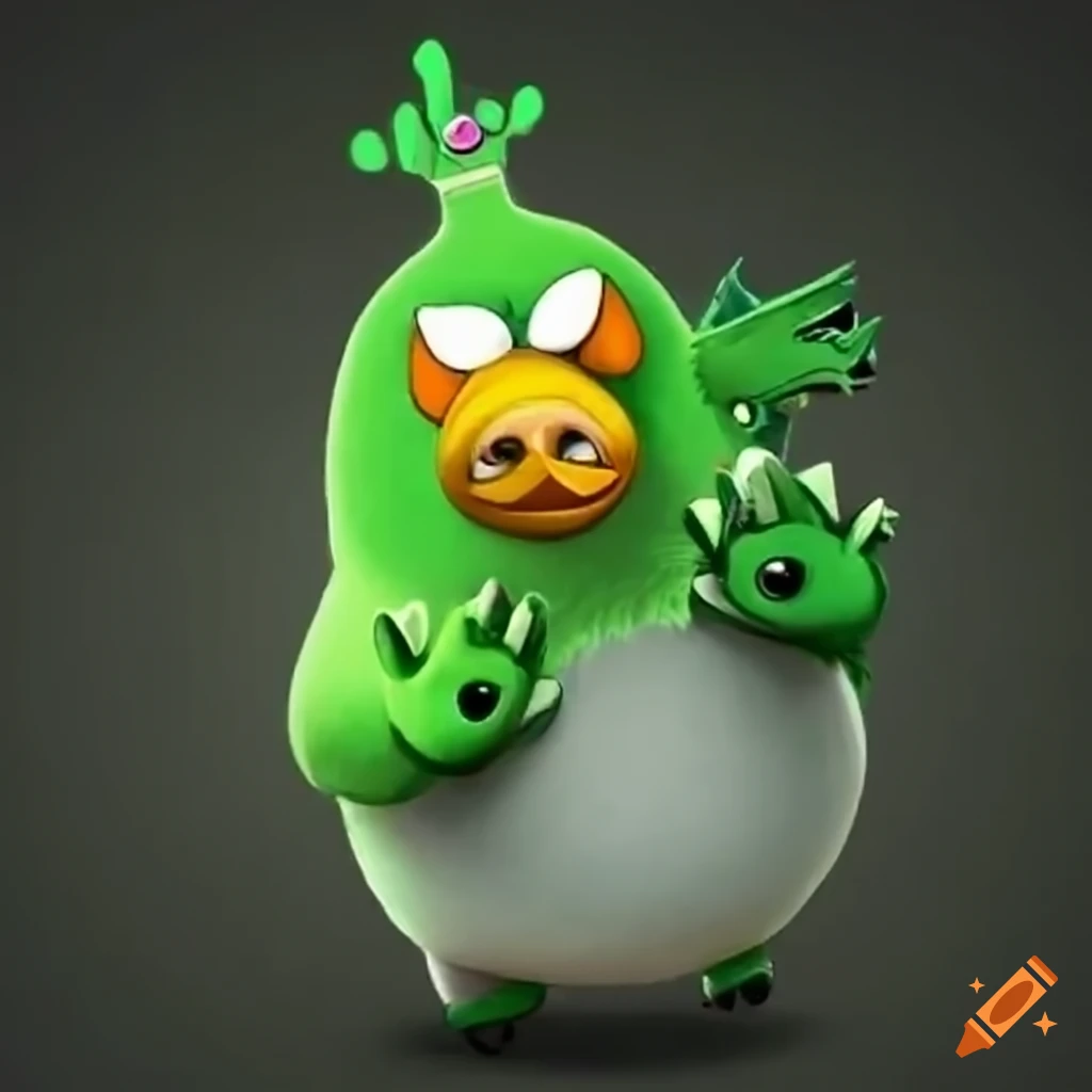 green pigs from Angry Birds with different accessories