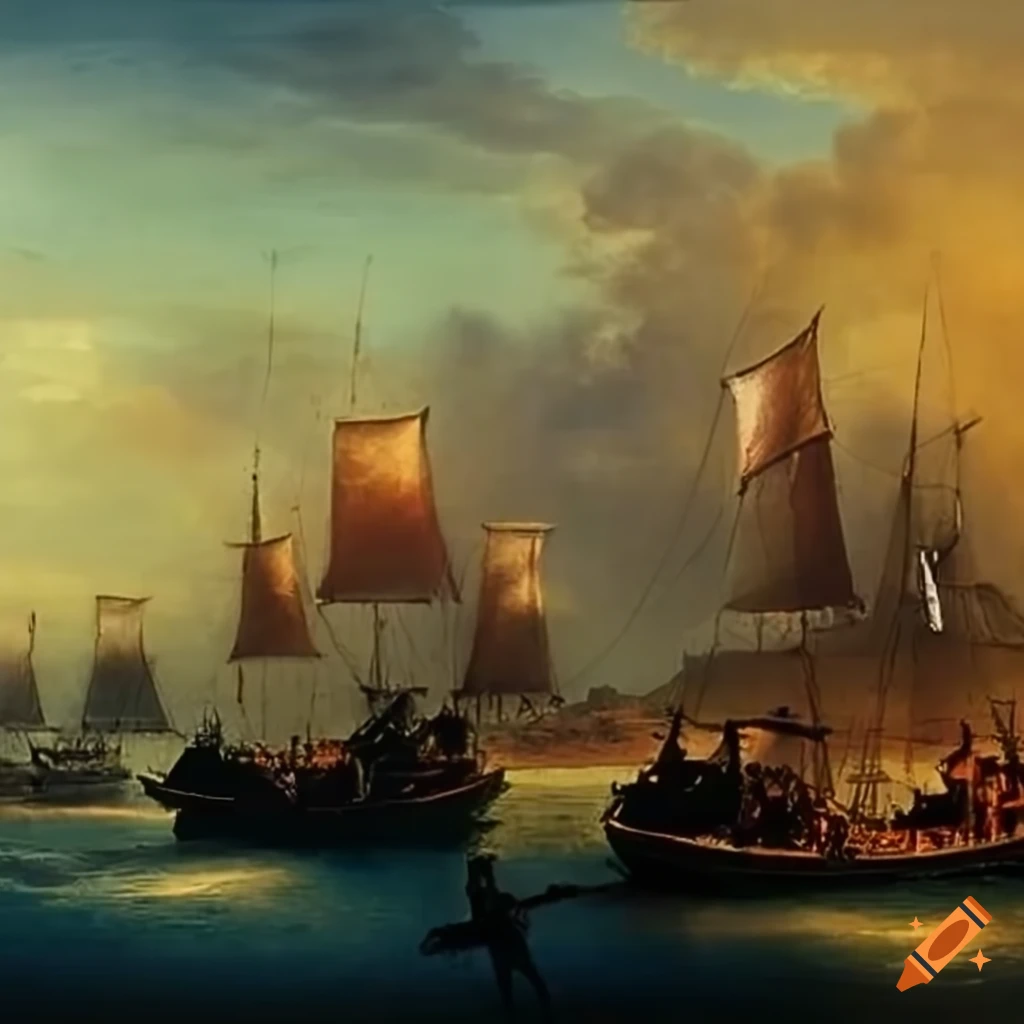 painting of the naval battle on the Bach Dang River in feudal Vietnam