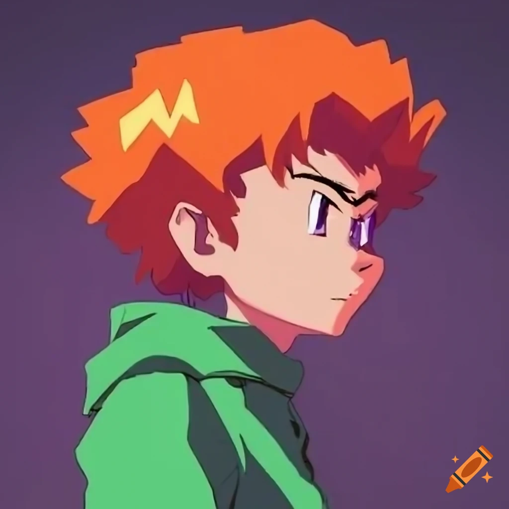 retrowave anime character with orange hair