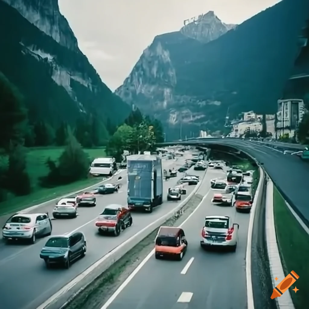 crowded freeway with frustrated people on roadside