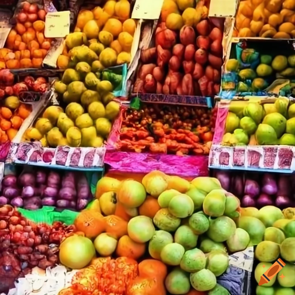 colorful fruit market stalls