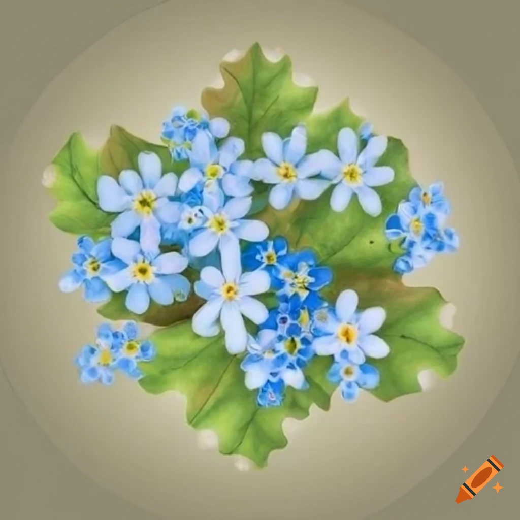 oak leaf bouquet with forget me not flowers