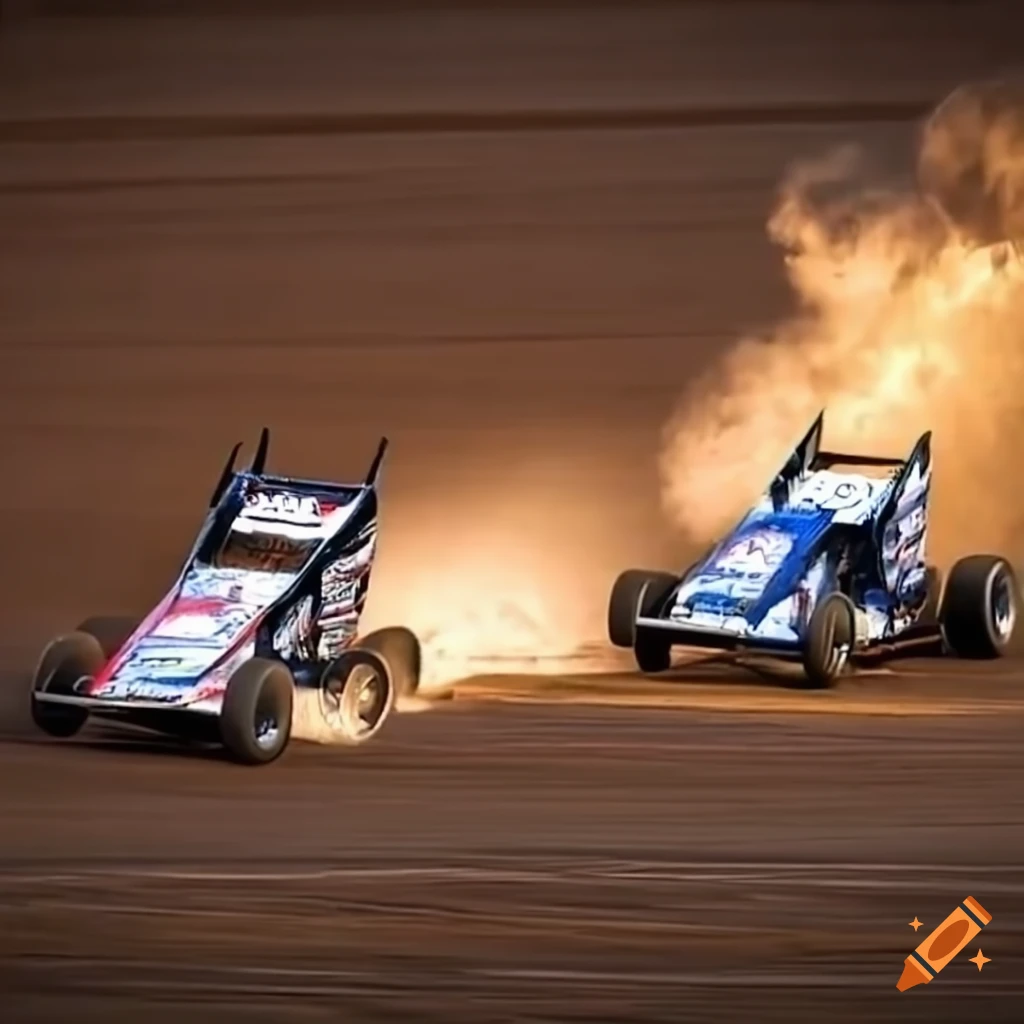 Sprint car racers on a dirt track on Craiyon