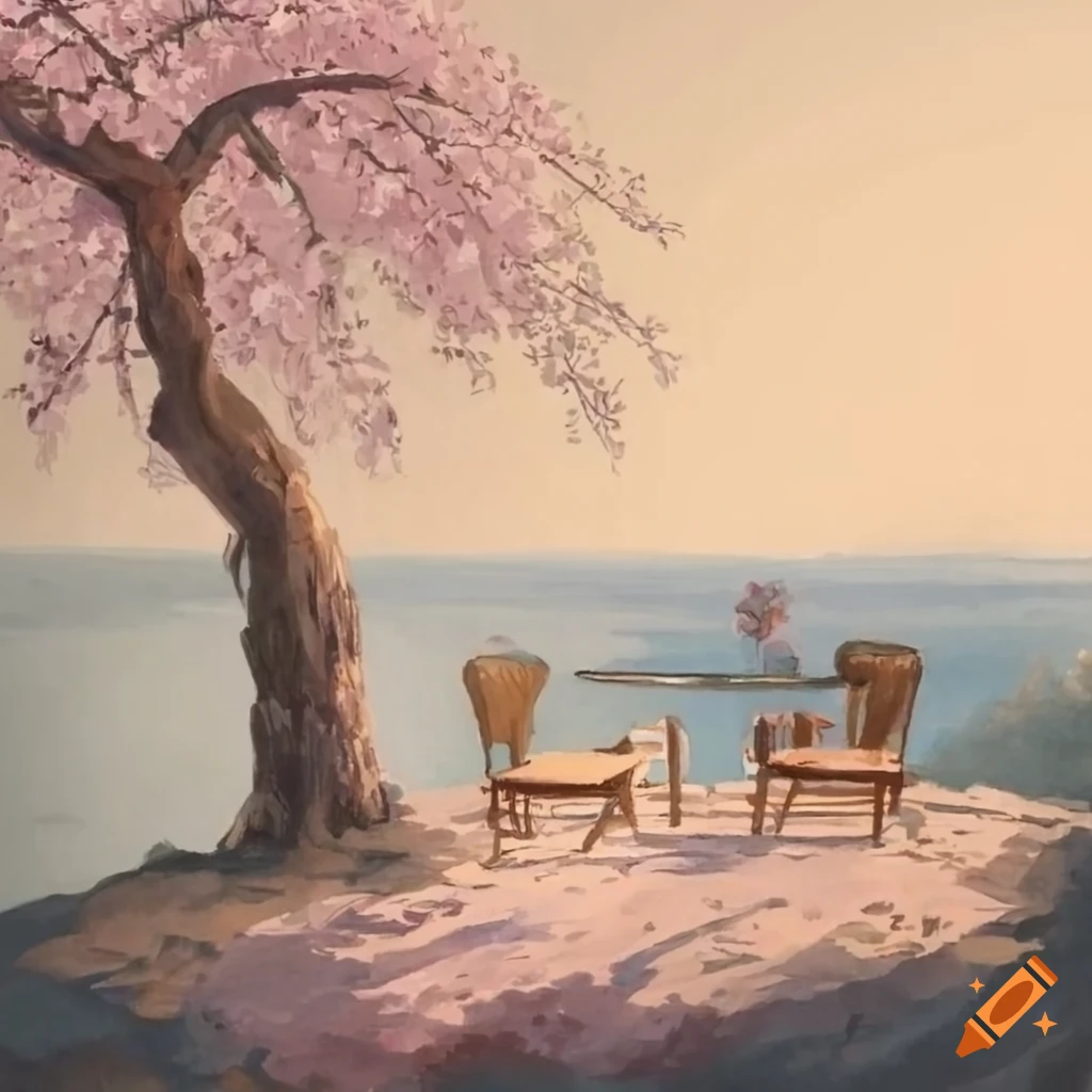 scenic view of a cherry blossom tree on a cliff