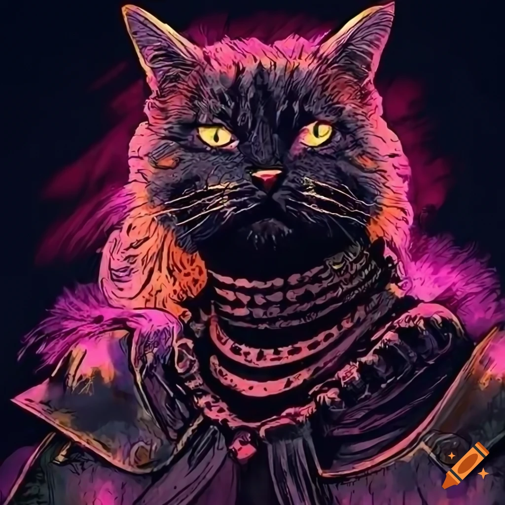 Illustration of a black cat in armor