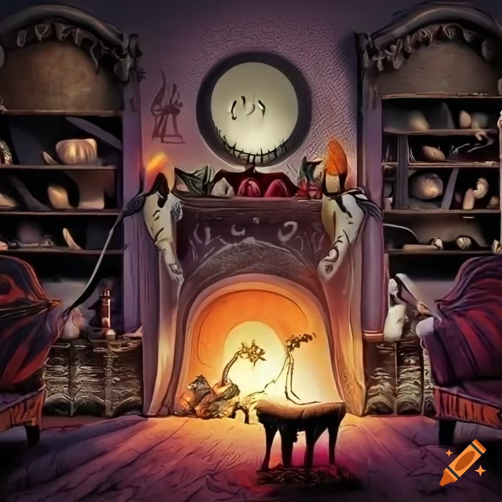 Nightmare before christmas living room photo background on Craiyon