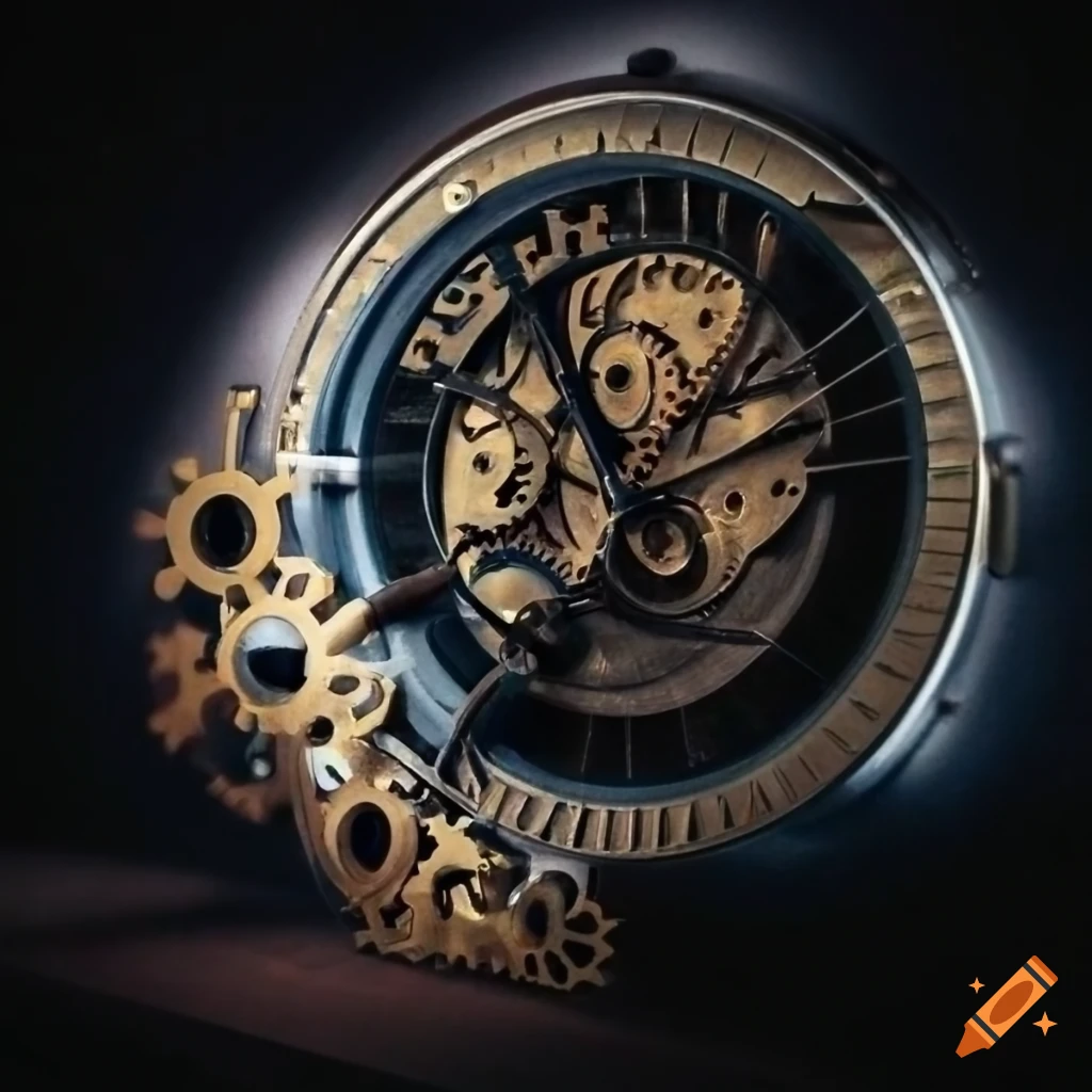 Mechanical wall clock with futuristic design on Craiyon