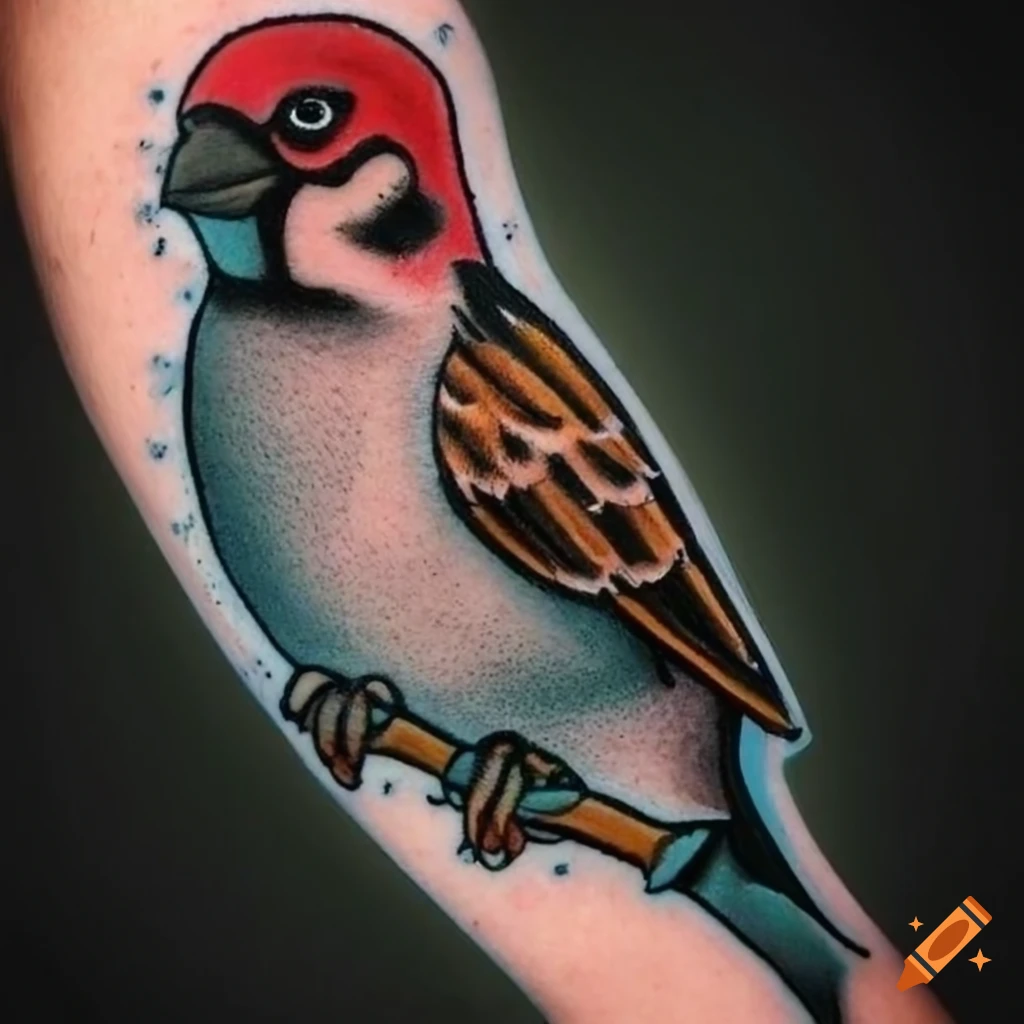 Traditional style house sparrow tattoo on Craiyon