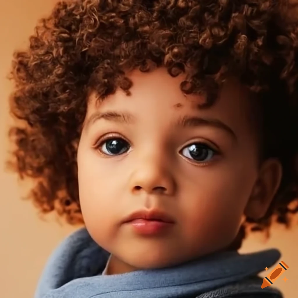 Portrait Of A 2 year old Boy With Black Curly Hair