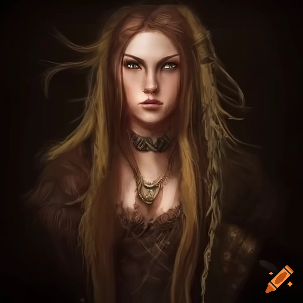 Portrait of a fierce viking warrior with long hair