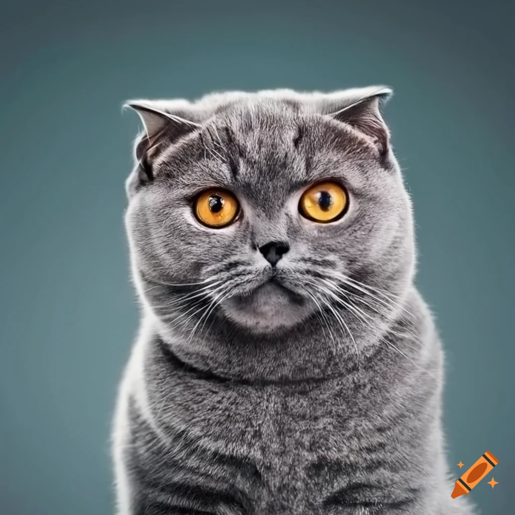 Adorable gray scottish fold cat with unique folded ears