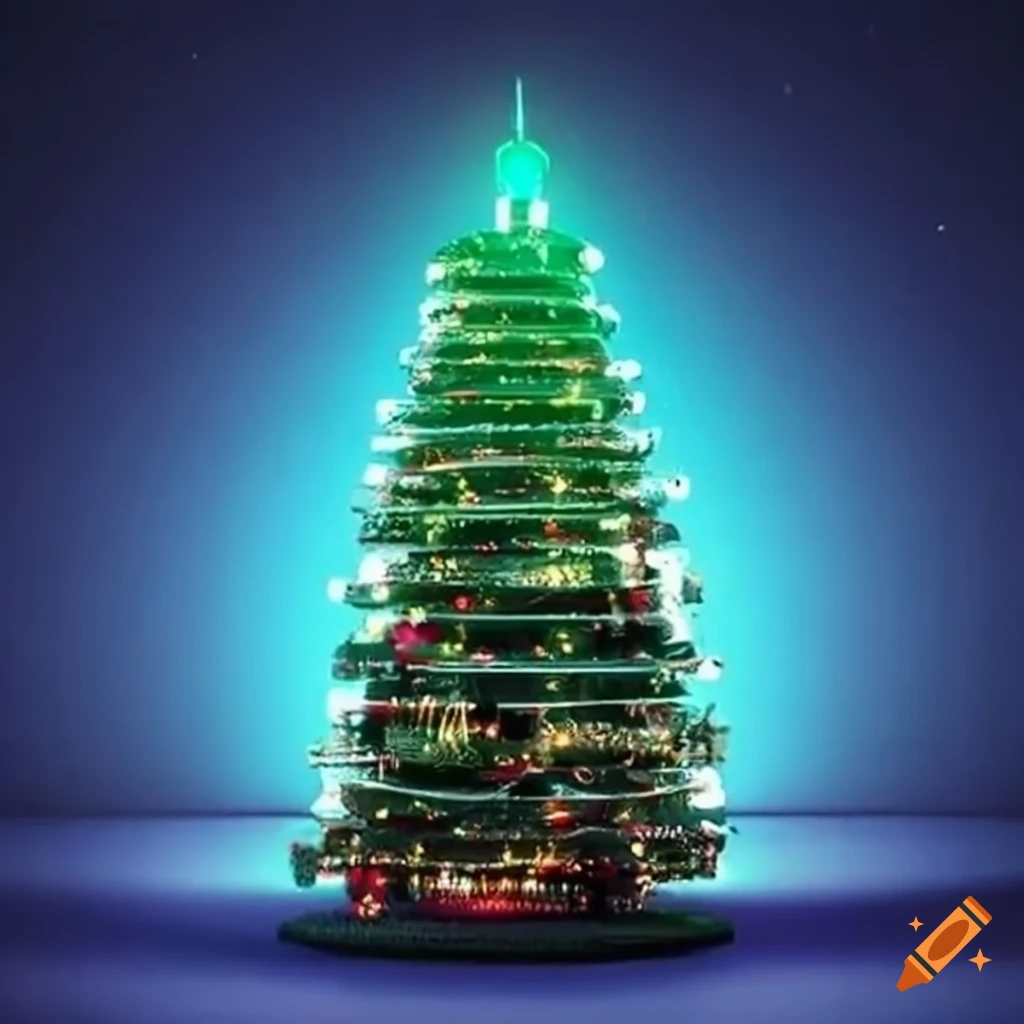 Christmas tree decorated with computer parts
