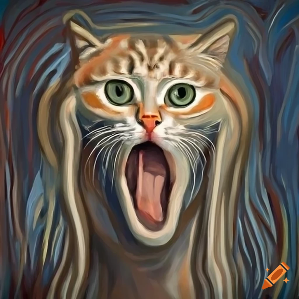 Cat with wide eyes and open mouth