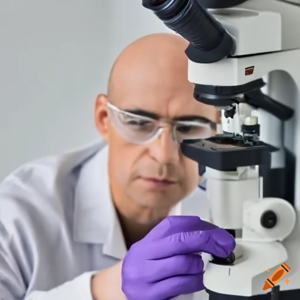 Scientist examining specimen under microscope on Craiyon