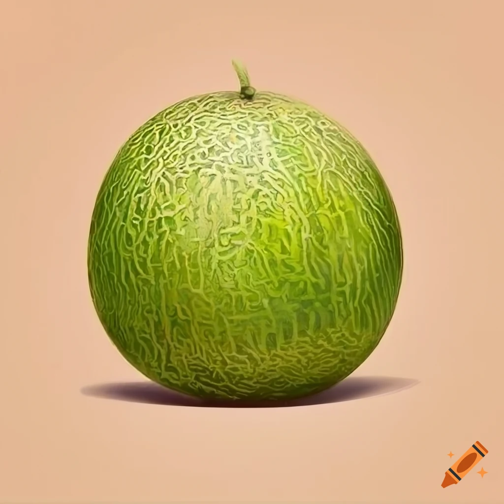 Realistic drawing of a honeydew melon