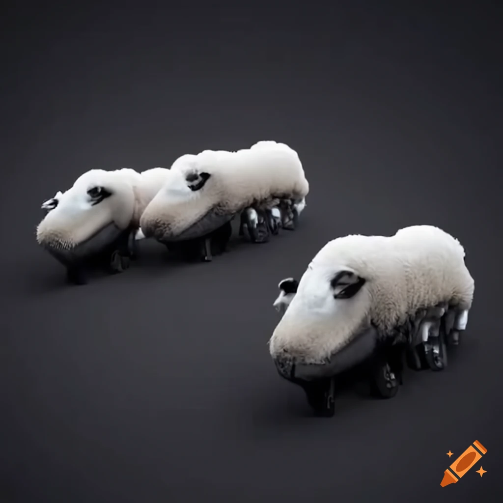 Futuristic vehicles resembling a flock of sheep on Craiyon