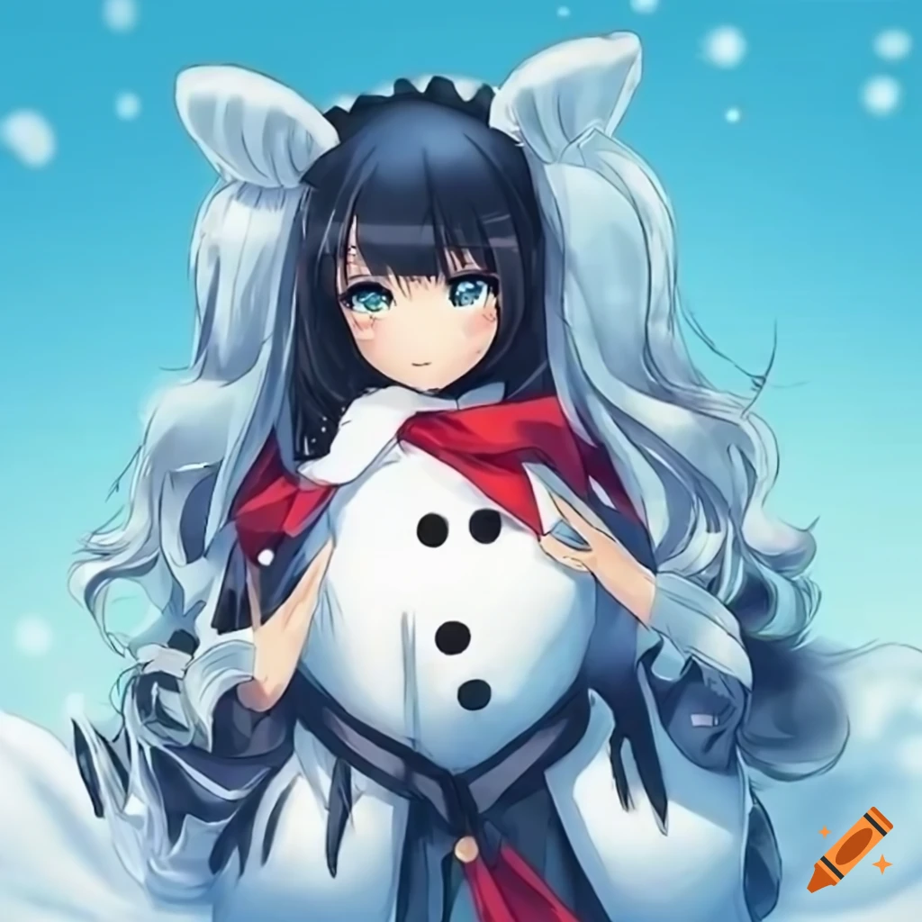female anime character with snowman theme
