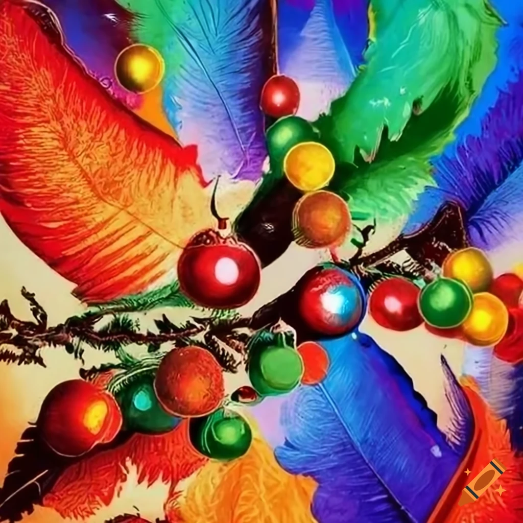 Colorful christmas tree illustration made of feathers