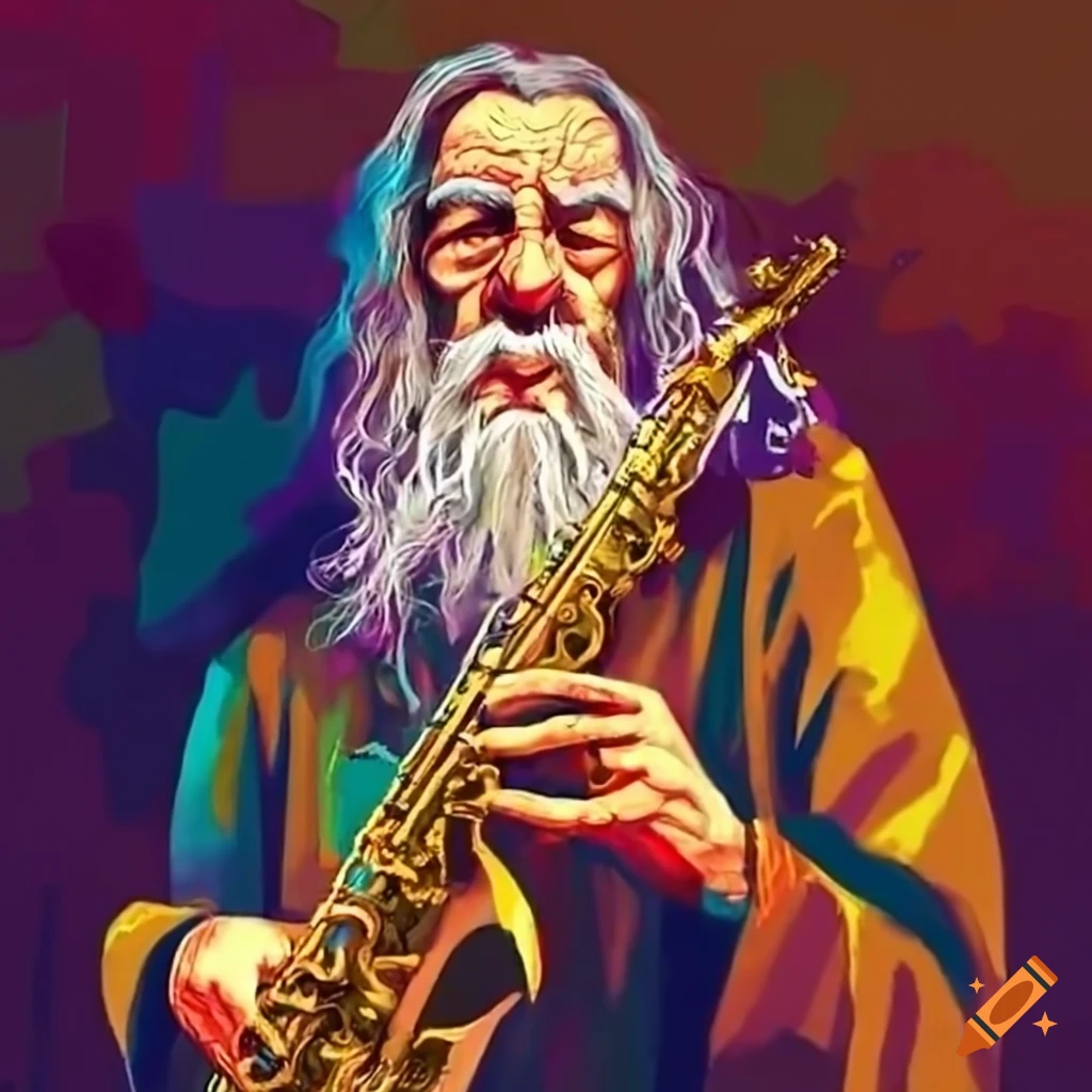 Gandalf playing the saxophone and vibraphone