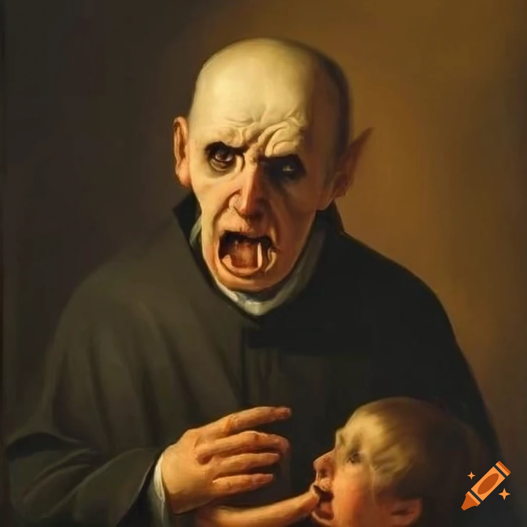 oil painting of a haunted priest holding a holy sausage