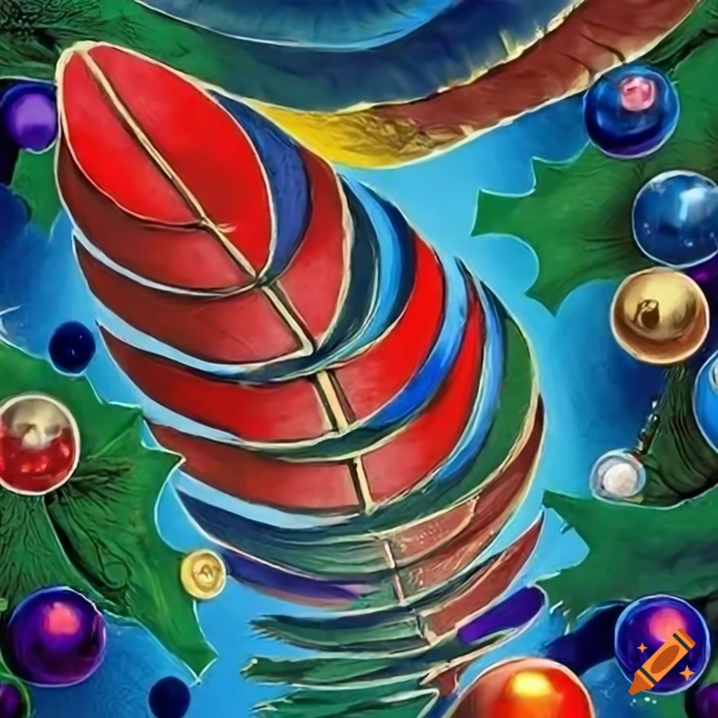 Festive christmas tree made of colorful feathers