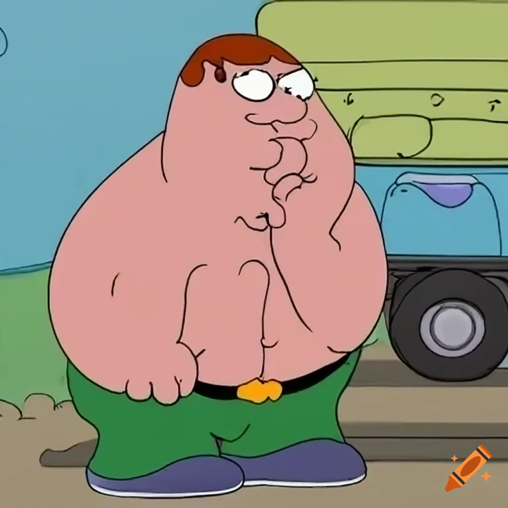 Peter Griffin from Family Guy eating an apple on a mini van