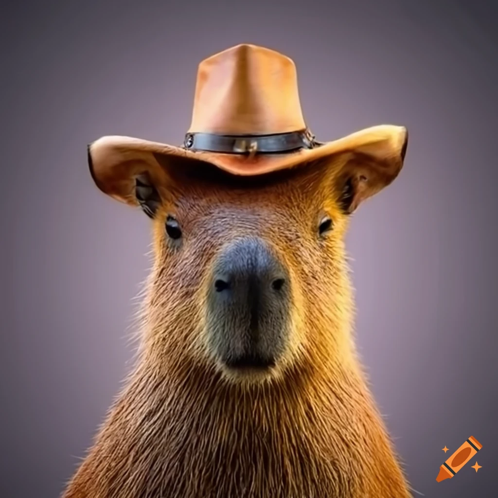 Funny capybara wearing a cowboy hat and holding guns