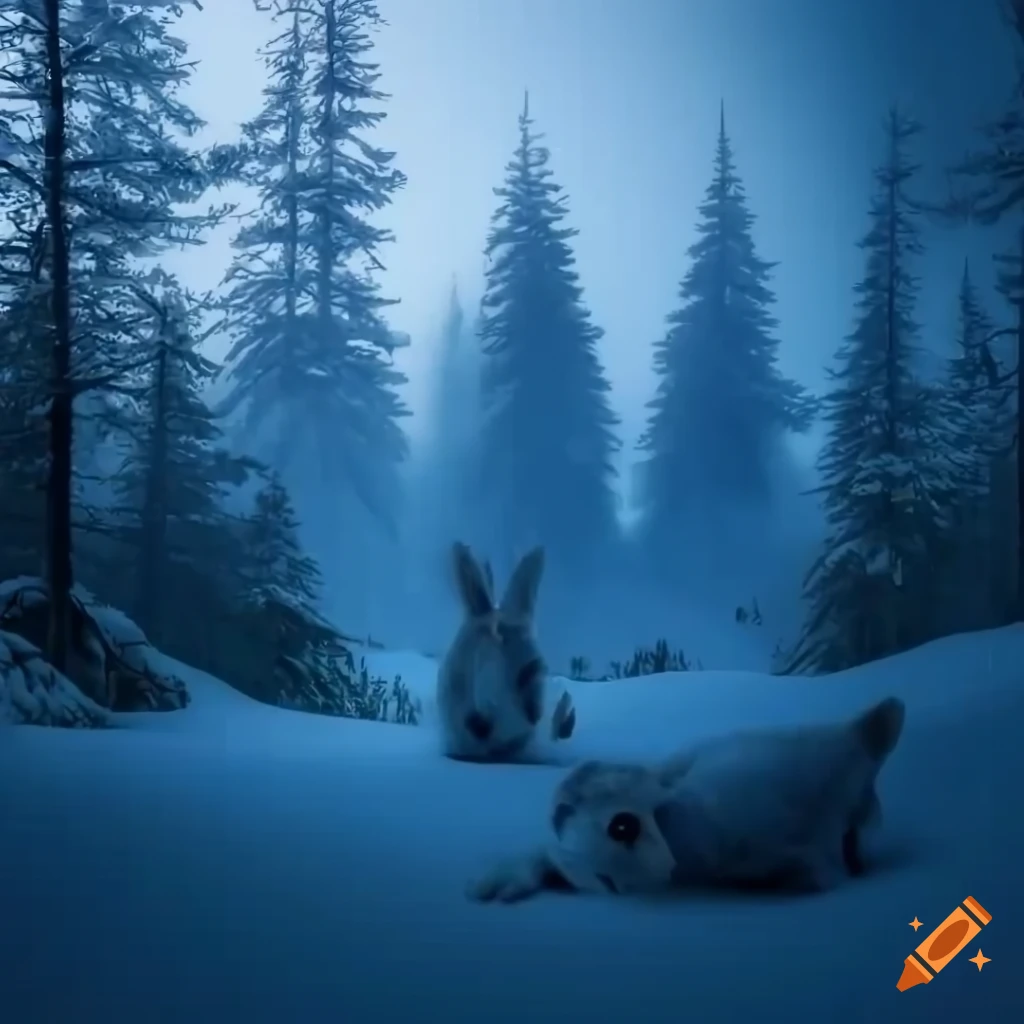 Snowshoe hares in a taiga biome