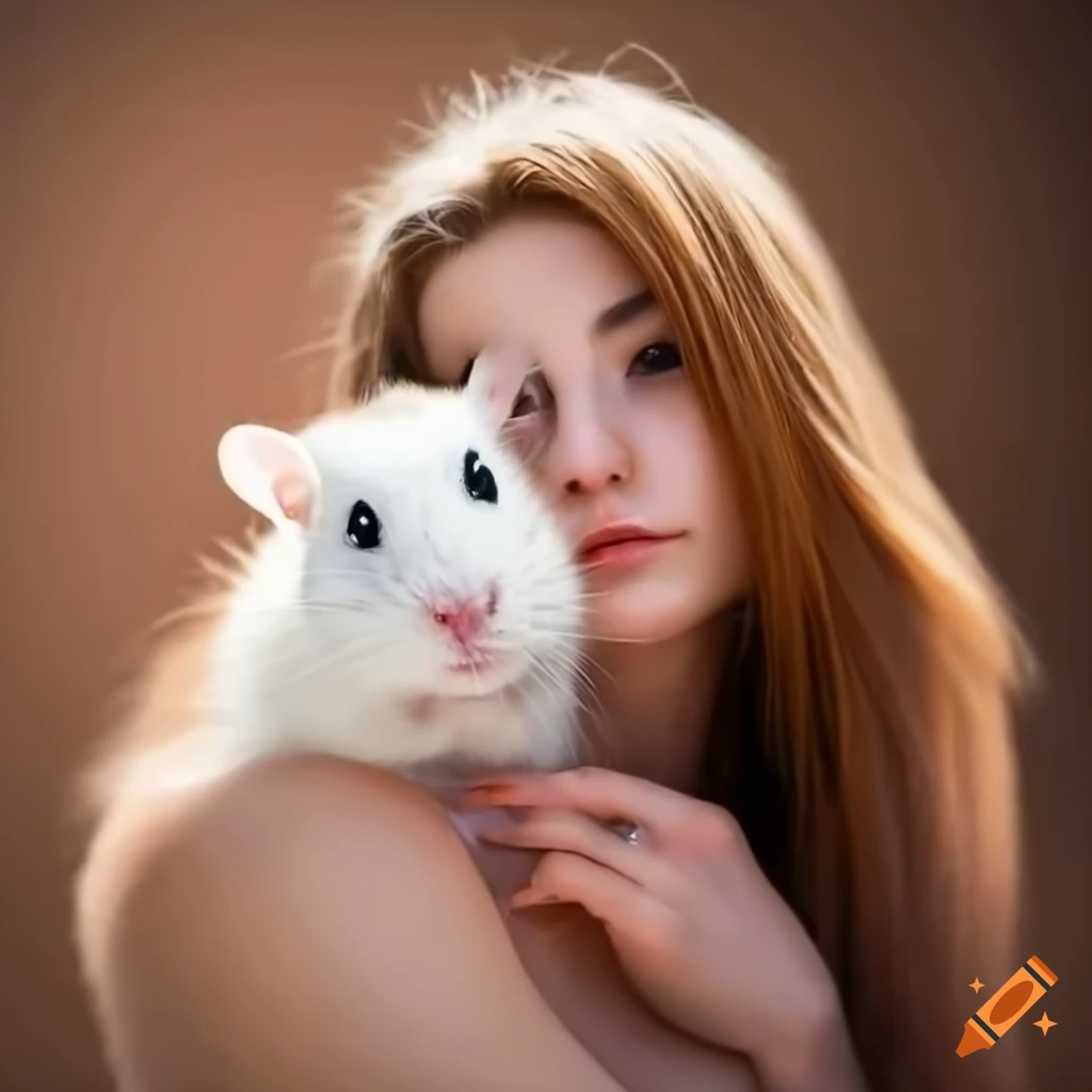Cute hamster sitting on woman's shoulder on Craiyon