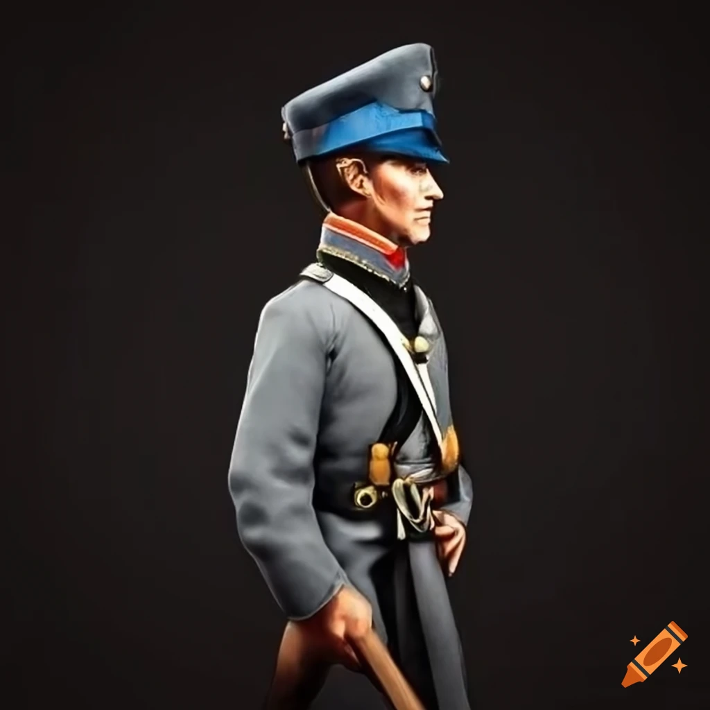 Civil war soldier in gray uniform with blue cap