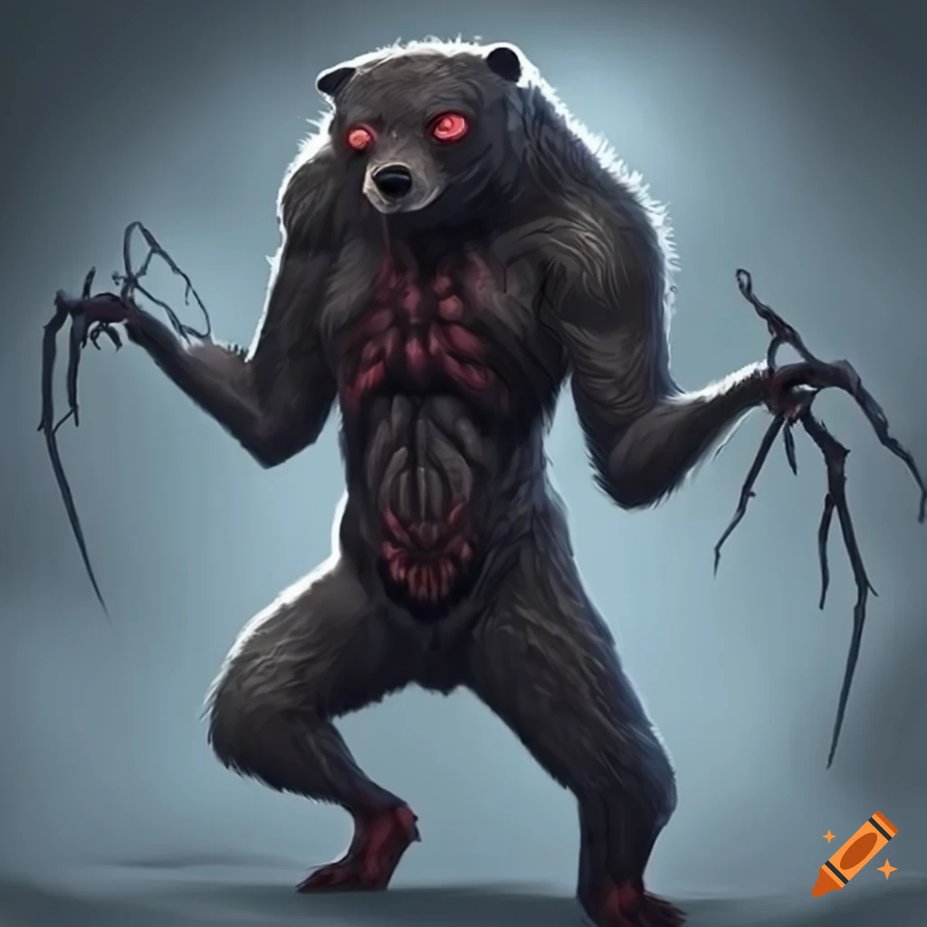 concept art of a humanoid spider bear