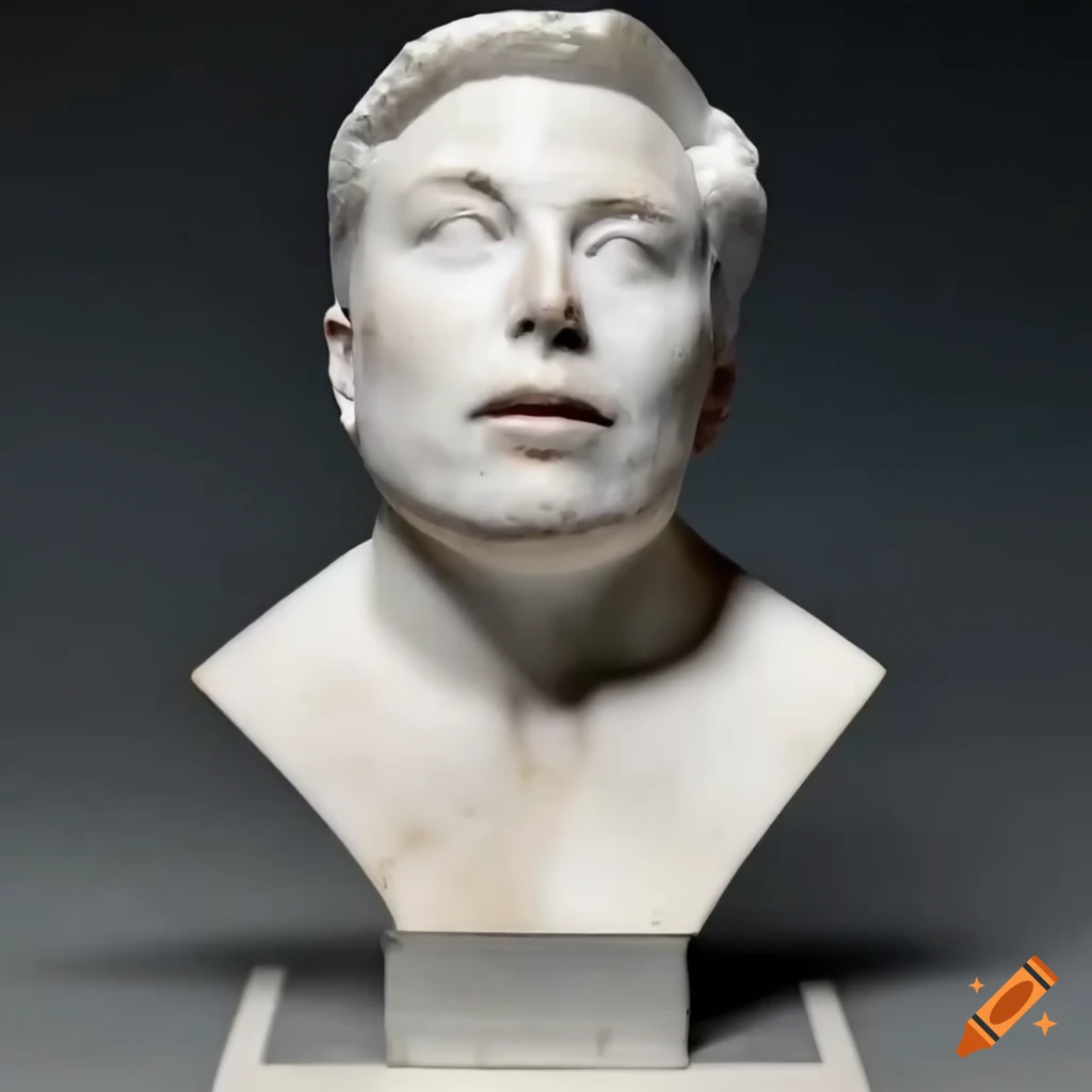 Marble sculpture of a face resembling Elon Musk