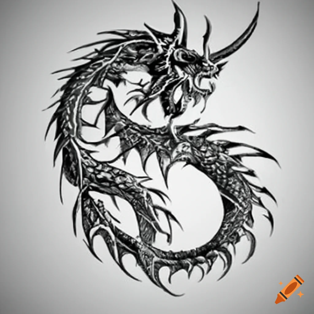 Dragon tattoo stencil design