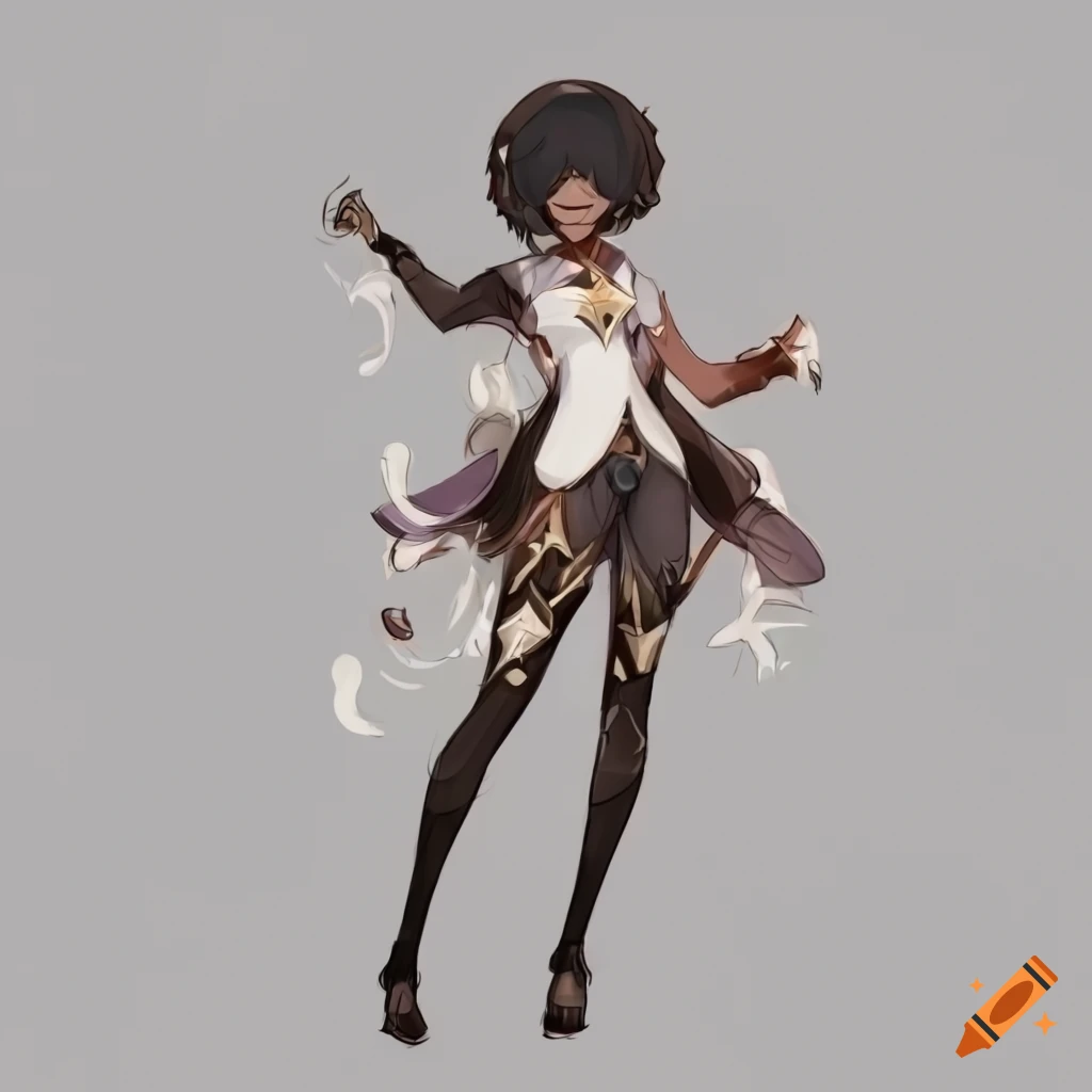 character design sheet of dark-skinned woman in bakery uniform