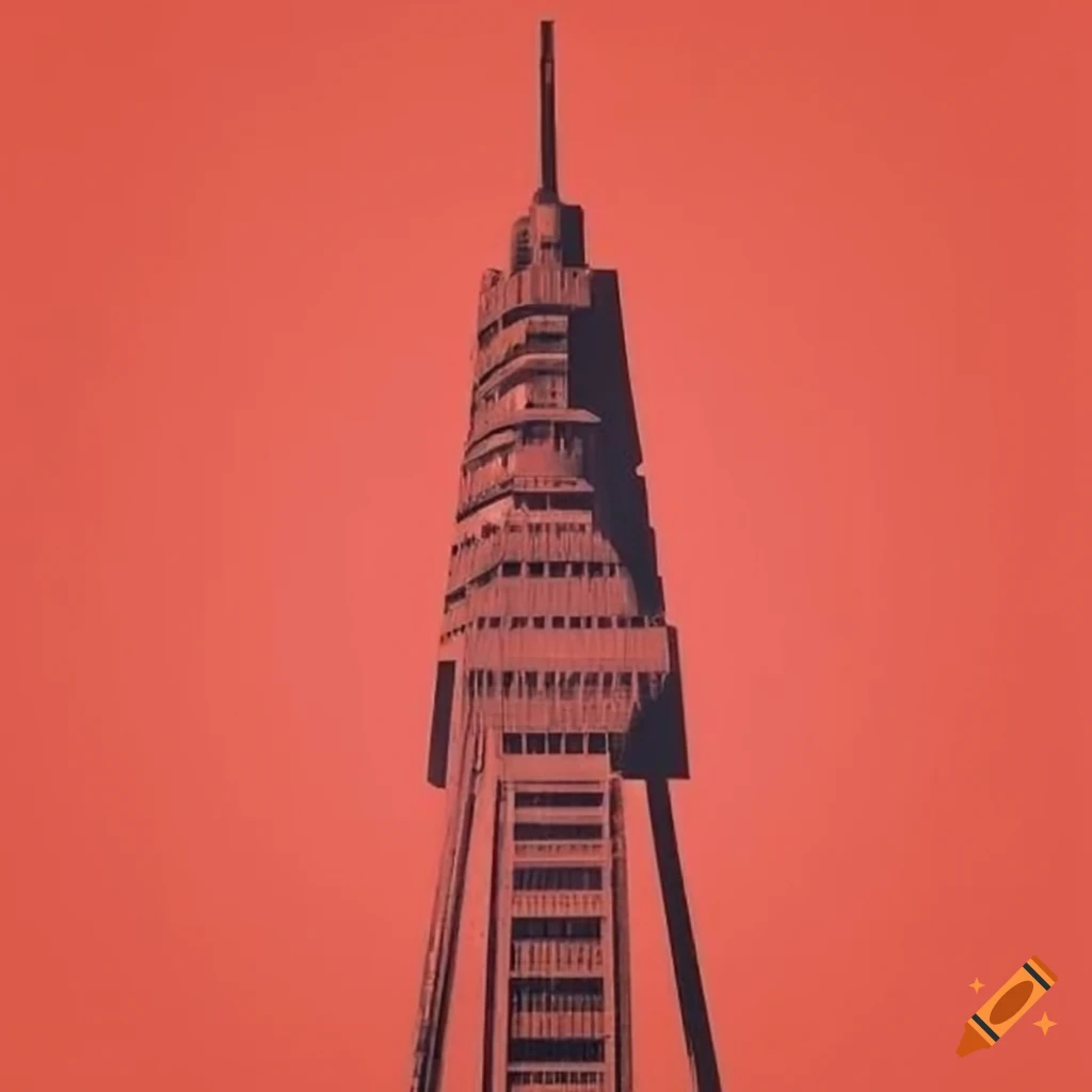 Soviet-era brutal architecture poster with radio tower
